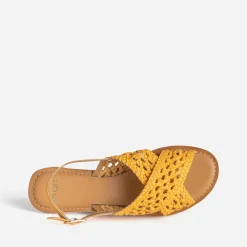 Sandale ocre cuir tressé