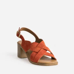 Sandale orange en cuir velours