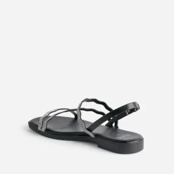 Sandale plate TEXTO noire avec strass