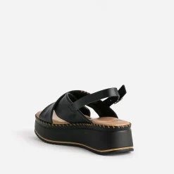 Sandale plateforme TEXTO noire cuir