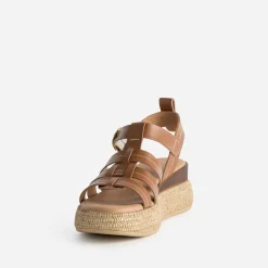 Sandale plateforme TEXTO camel cuir