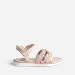 Sandale rose embossée détails métallisés