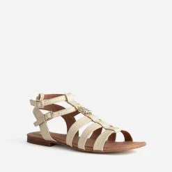 Sandale spartiate beige tressée décor soleil