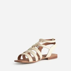 Sandale spartiate beige tressée décor soleil