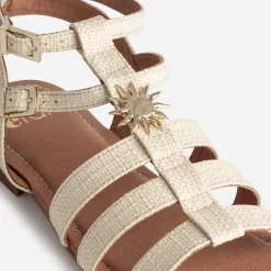 Sandale spartiate beige tressée décor soleil