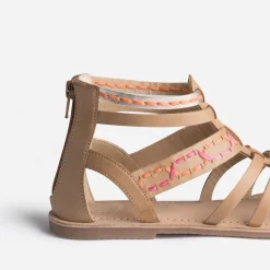 Sandale spartiate BUGGY beige en cuir broderies raphia