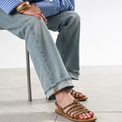 Sandale spartiate marron cuir effet léopard