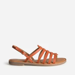 Sandale spartiate orange cuir