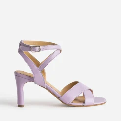 Sandale talon en cuir mauve