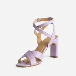 Sandale talon en cuir mauve
