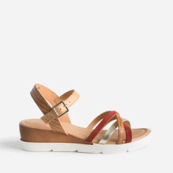 Sandale TBS cognac en cuir à brides rouille et dorée