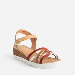 Sandale TBS cognac en cuir à brides rouille et dorée