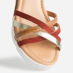 Sandale TBS cognac en cuir à brides rouille et dorée