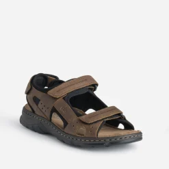 Sandale TBS marron en cuir à scratchs