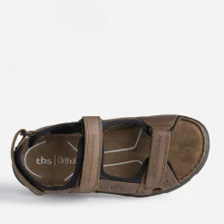 Sandale TBS marron en cuir à scratchs