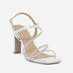 Sandale TEXTO argentée à brides strassées