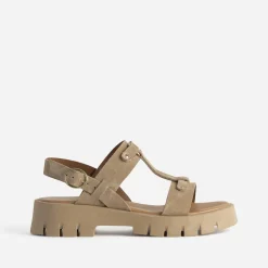 Sandale TEXTO beige cuir velours semelle crantée
