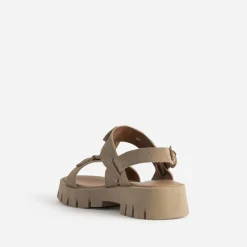 Sandale TEXTO beige cuir velours semelle crantée