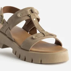 Sandale TEXTO beige cuir velours semelle crantée