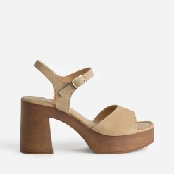 Sandale TEXTO beige cuir velours plateforme