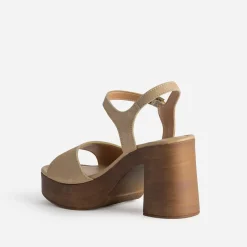 Sandale TEXTO beige cuir velours plateforme