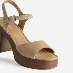 Sandale TEXTO beige cuir velours plateforme