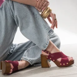 Sandale TEXTO bordeaux cuir velours