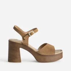 Sandale TEXTO camel cuir velours à talon