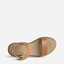 Sandale TEXTO camel cuir semelle crantée