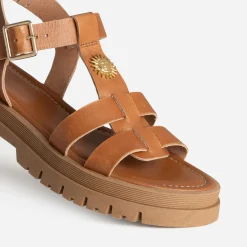 Sandale TEXTO camel cuir décor soleil