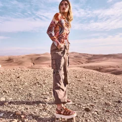 Sandale TEXTO cognac en cuir à semelle crantée