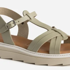 Sandale TEXTO kaki clair en cuir