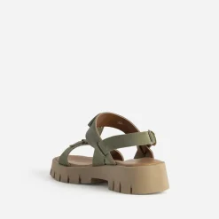 Sandale TEXTO kaki cuir velours semelle crantée