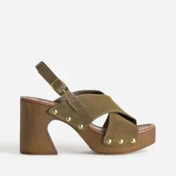 Sandale TEXTO kaki cuir velours