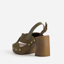 Sandale TEXTO kaki cuir velours