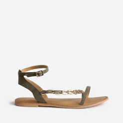 Sandale TEXTO kaki cuir velours éco-conçu