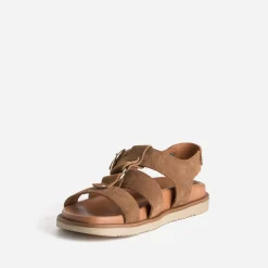 Sandale TEXTO marron cuir velours multi brides