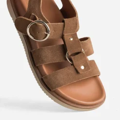 Sandale TEXTO marron cuir velours multi brides