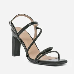 Sandale TEXTO noire à brides strassées