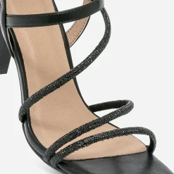 Sandale TEXTO noire à brides strassées