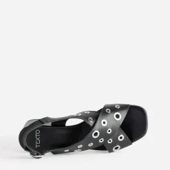 Sandale TEXTO noire cuir décor œillets