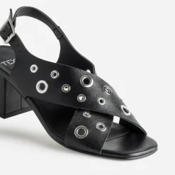 Sandale TEXTO noire cuir décor œillets
