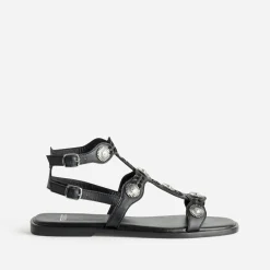 Sandale TEXTO noire cuir décor soleils