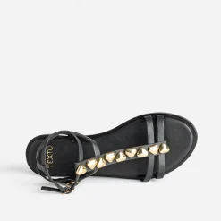 Sandale TEXTO noire cuir bride-bijou
