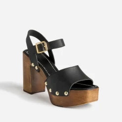 Sandale TEXTO noire en cuir à plateforme