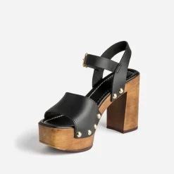 Sandale TEXTO noire en cuir à plateforme