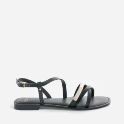 Sandale TEXTO noire en cuir barrette dorée