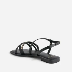 Sandale TEXTO noire en cuir barrette dorée