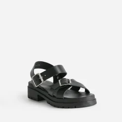 Sandale TEXTO noire en cuir à semelle crantée
