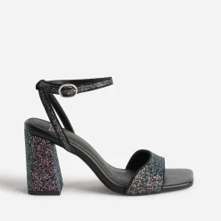 Sandale TEXTO noire paillettes iridescentes